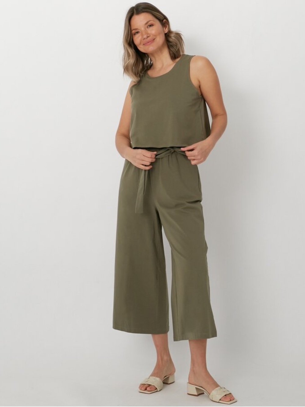 Olive Green Cotton Blend Jumpsuit